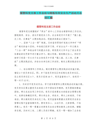 煤管科党支部工作总结与熔炼车间安全生产活动月总结汇编