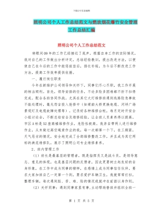 照明公司个人工作总结范文与燃放烟花爆竹安全管理工作总结汇编