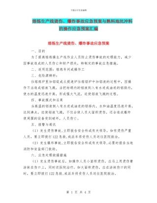 熔炼生产线烫伤、爆炸事故应急预案与熟料地坑冲料的操作应急预案汇编