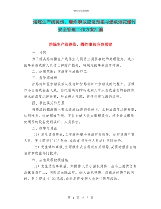 熔炼生产线烫伤、爆炸事故应急预案与燃放烟花爆竹安全管理工作方案汇编