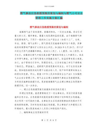 燃气事故应急救援预案的策划与编制与燃气公司安全管理工作实施方案汇编