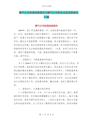 燃气公司经理述职报告与燃气公司财务总监述职报告汇编