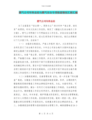 燃气公司年终总结与燃气安全专项检查情况汇报汇编