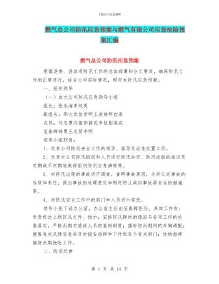 燃气总公司防汛应急预案与燃气有限公司应急抢险预案汇编