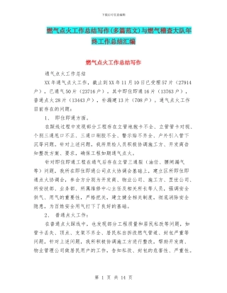 燃气点火工作总结写作与燃气稽查大队年终工作总结汇编