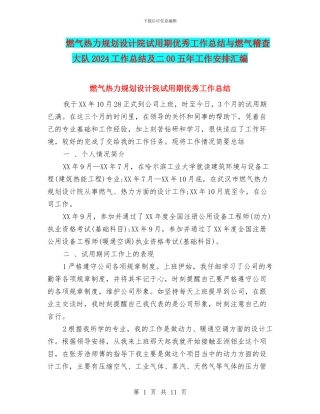燃气热力规划设计院试用期优秀工作总结与燃气稽查大队2024工作总结及二00五年工作安排汇编