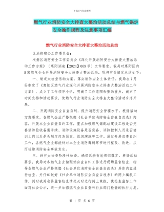 燃气行业消防安全大排查大整治活动总结与燃气锅炉安全操作规程及注意事项汇编