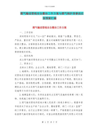 燃气输送管线安全整治工作方案与燃气锅炉房事故应急预案汇编