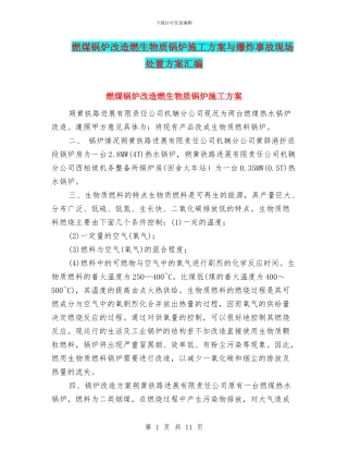 燃煤锅炉改造燃生物质锅炉施工方案与爆炸事故现场处置方案汇编
