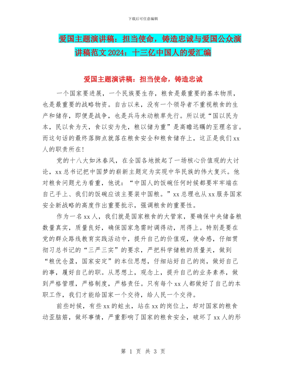 爱国主题演讲稿：担当使命_第1页