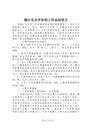 镇计生办半年的工作总结范文