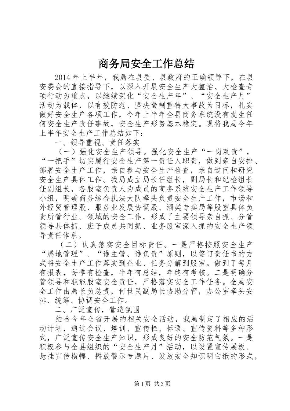 商务局安全工作总结_第1页