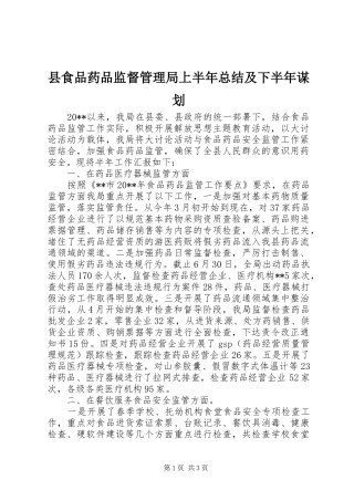 县食品药品监督管理局上半年总结及下半年谋划