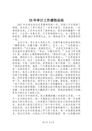 XX年审计工作感悟总结