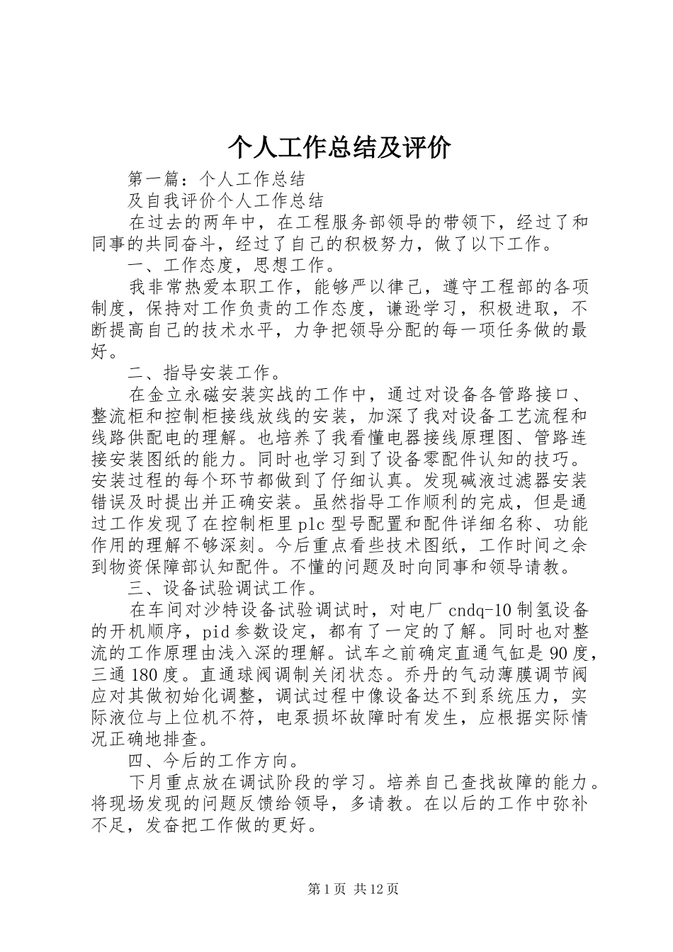 个人工作总结及评价_第1页