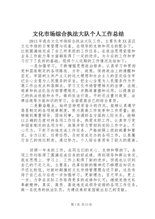 文化市场综合执法大队个人工作总结