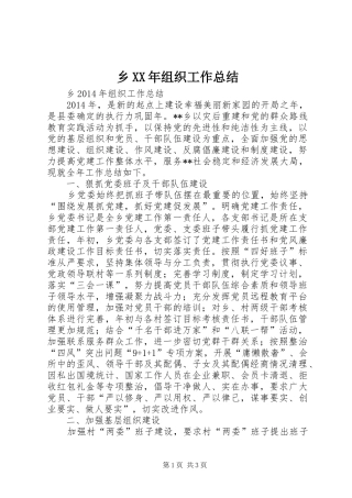 乡XX年组织工作总结