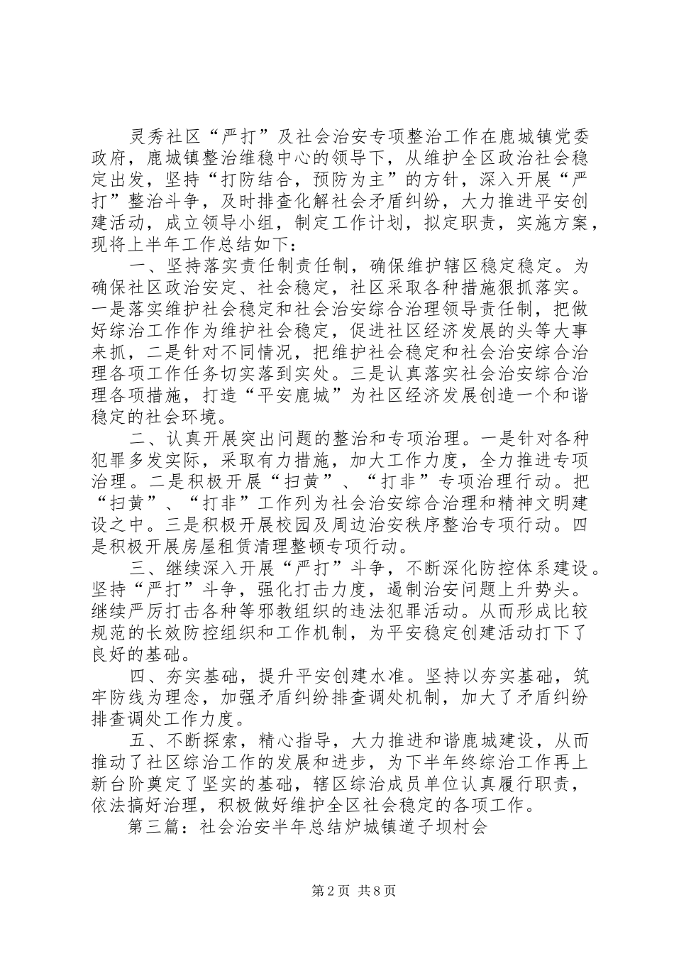 社会治安专项组半年工作总结_1_第2页