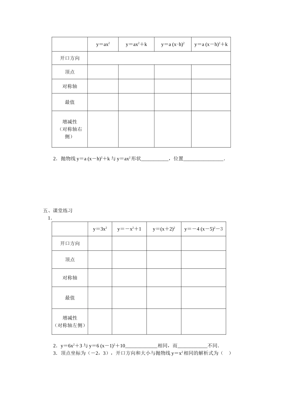 二次函数y＝a(x－h)2＋k的图象与性质_第2页