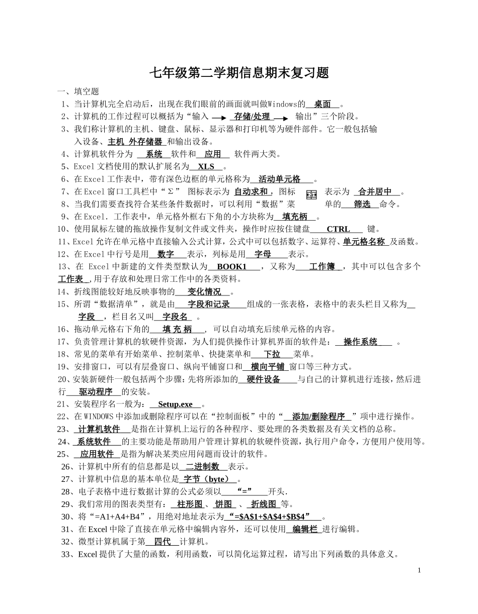 七年级第二学期信息期末测试题2012_第1页