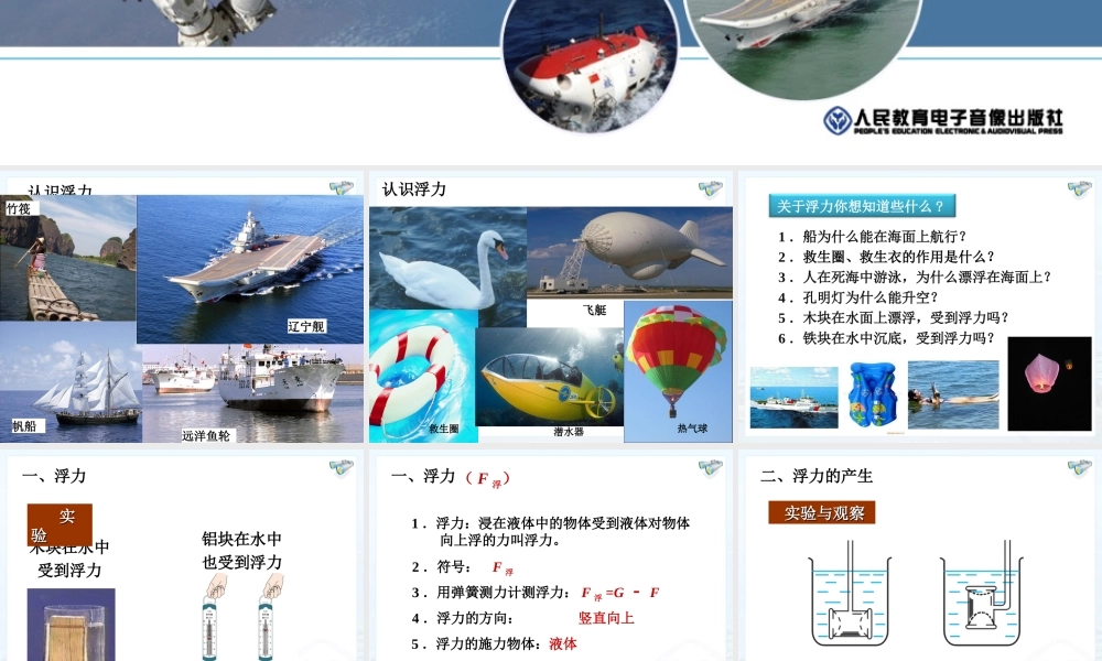 新人教版八年级物理下册：第十章第一节_浮力_课件