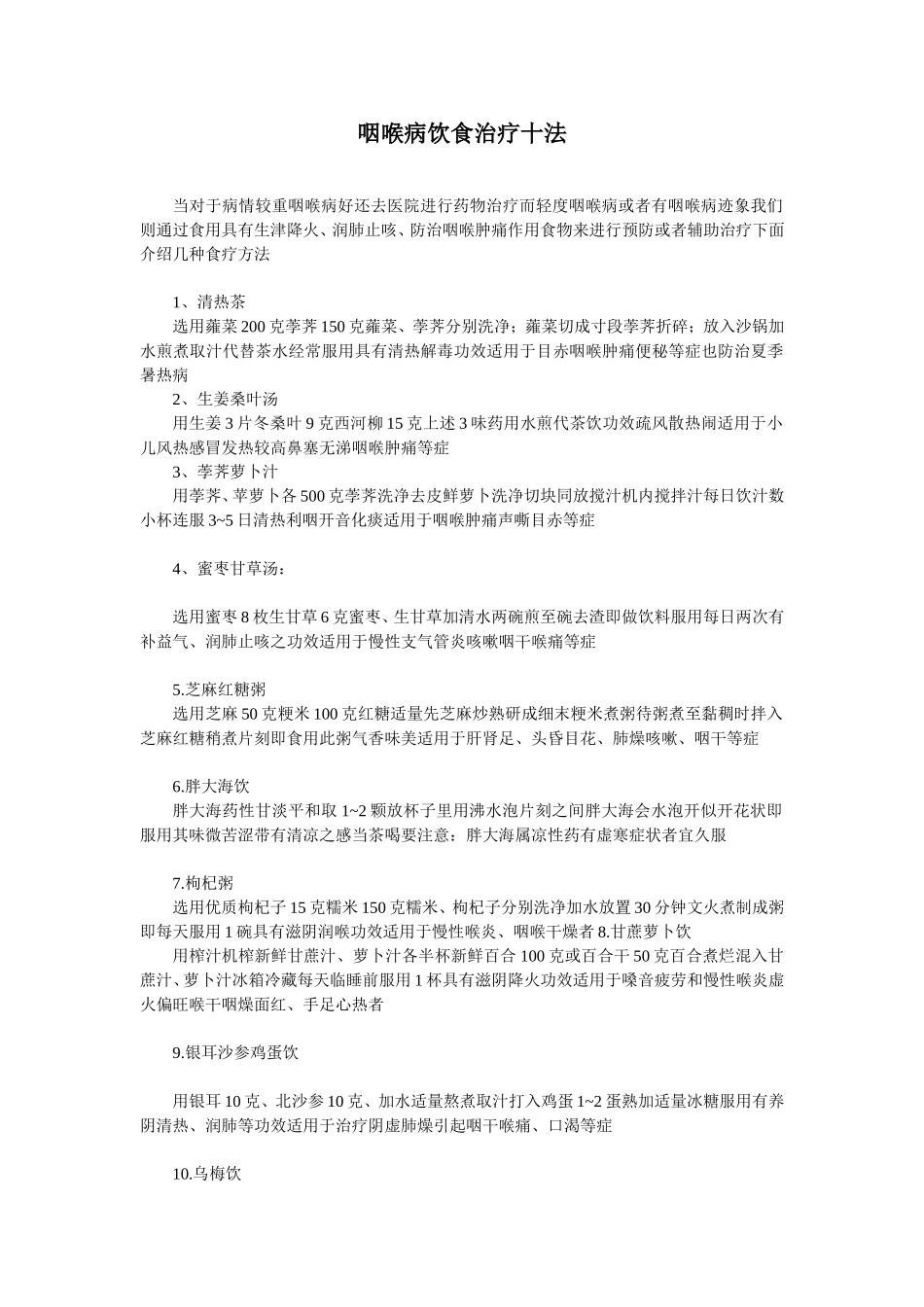 咽喉病饮食治疗十法_第1页