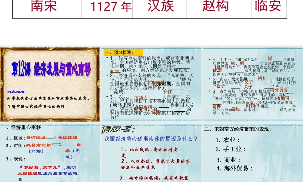 七年级历史下册第12课《经济发展与重心南移》