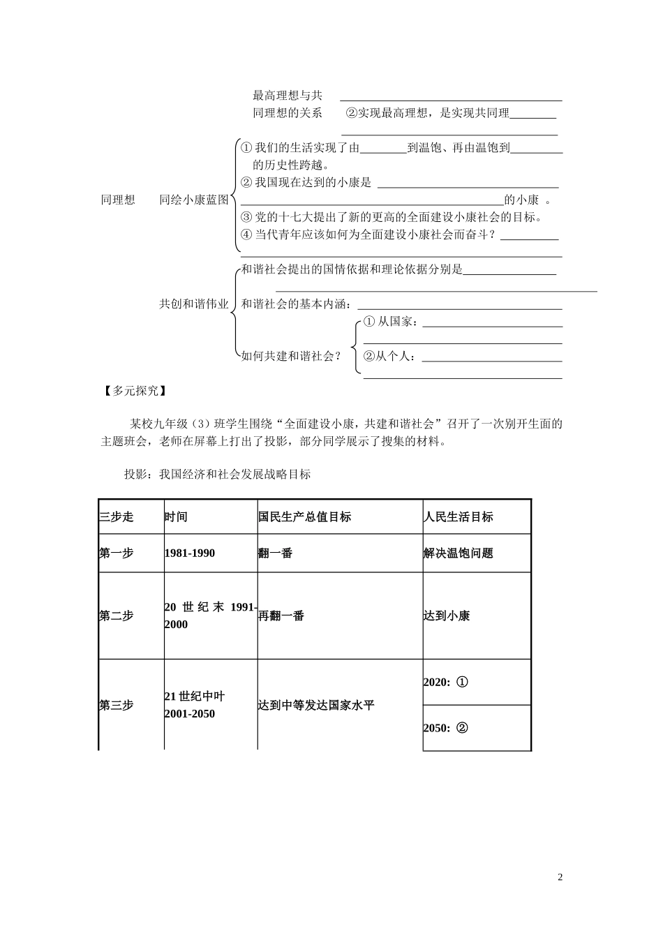 九年级第九课《我们的共同理想》学案_第2页