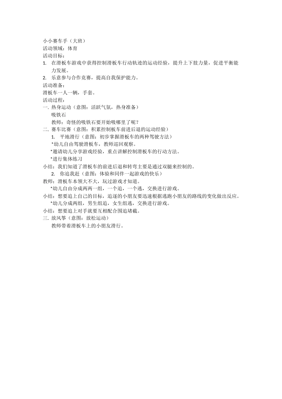 小小赛车手（体育、大班）_第1页