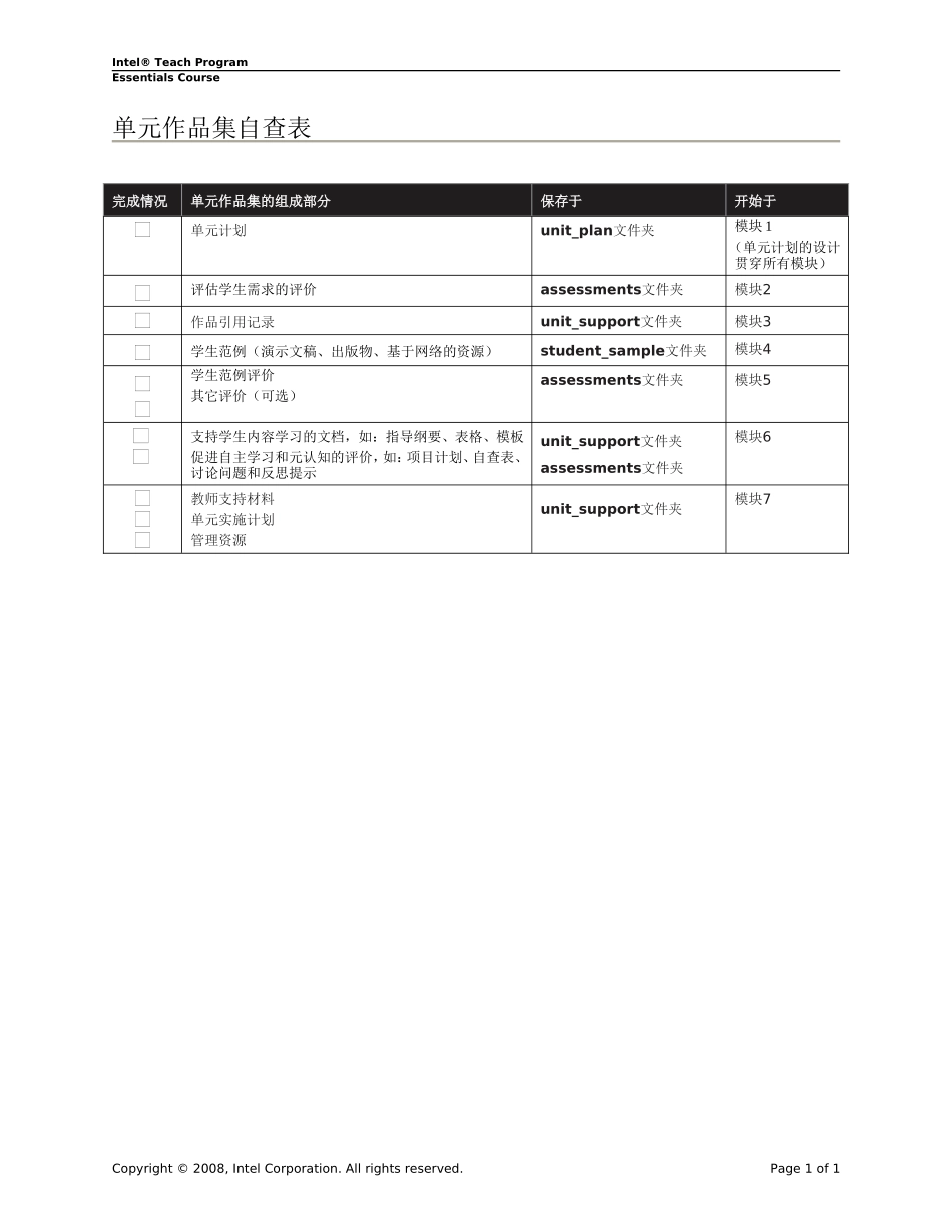 单元作品集自查表_第1页