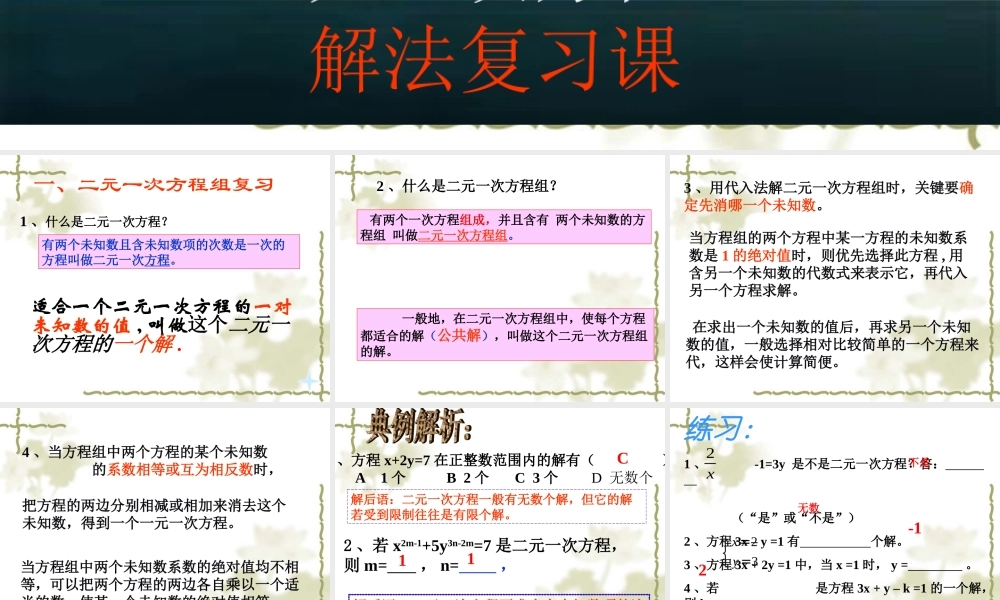 二元一次方程组解法复习课课件