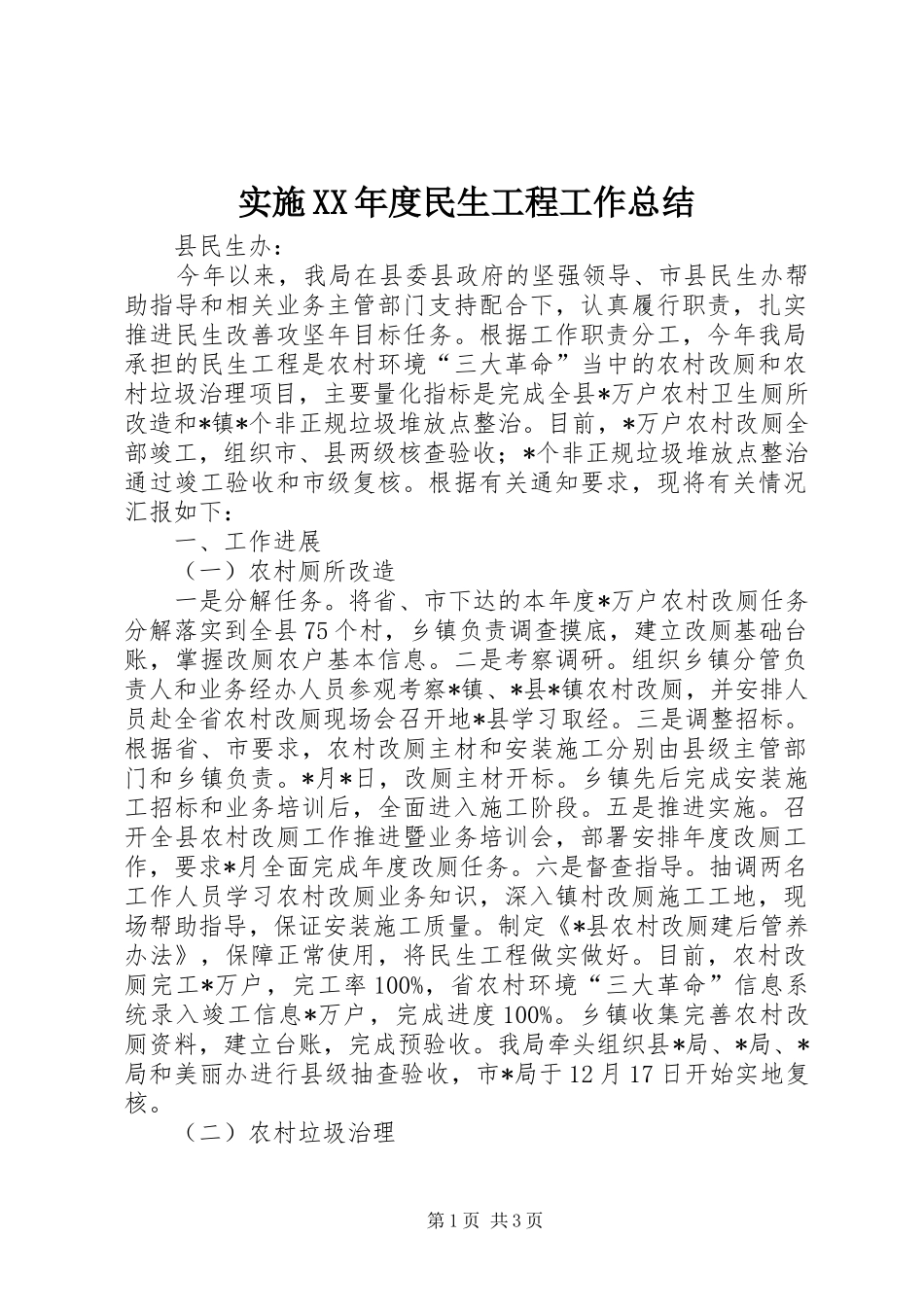 实施XX年度民生工程工作总结_第1页