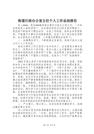 街道行政办公室主任个人工作总结报告