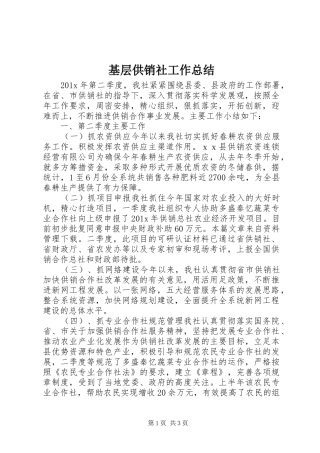 基层供销社工作总结