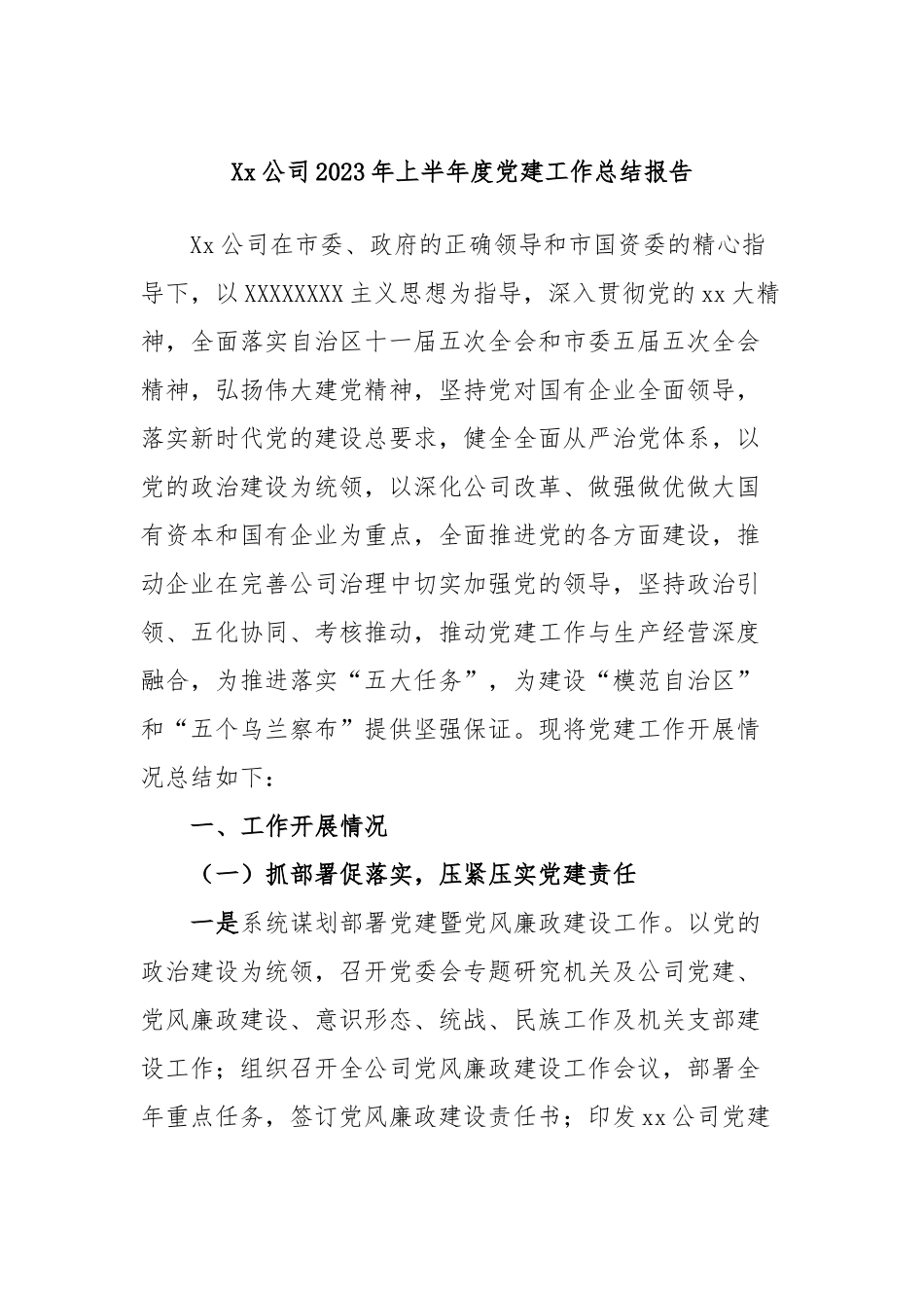公司2023年上半年度党建工作总结报告_第1页