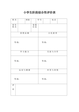 小学生阶段综合性评价表