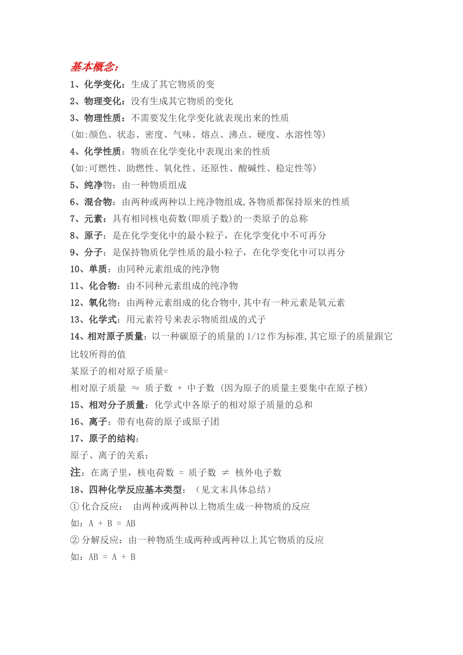 初中化学知识点总结（基本概念）_第1页