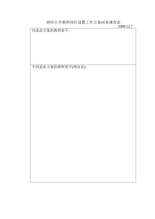 研经小学教师岗位设置工作问卷调查表