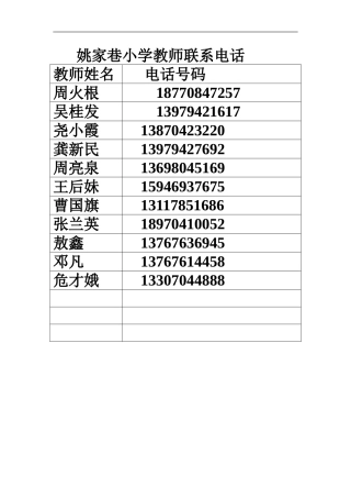 姚家巷小学教师联系电话