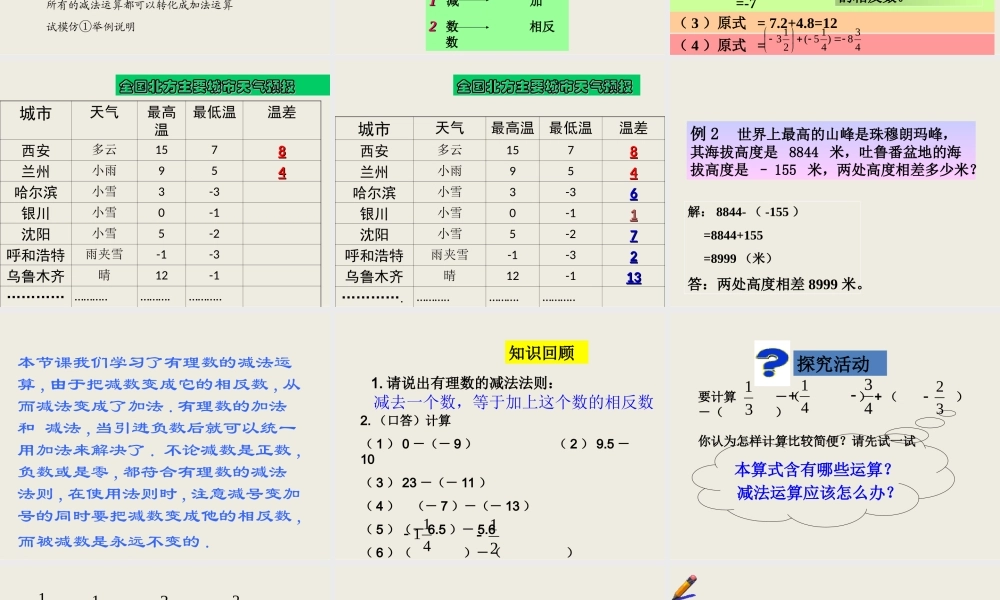 有理数的加减法减法课件