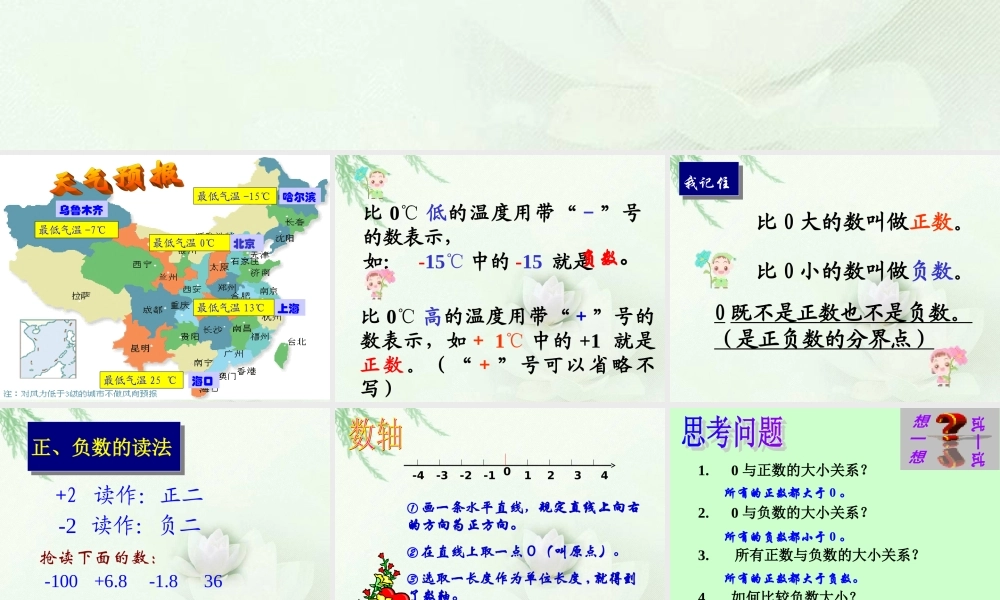 北师大版数学四年级上册《生活中的正负数》PPT课件