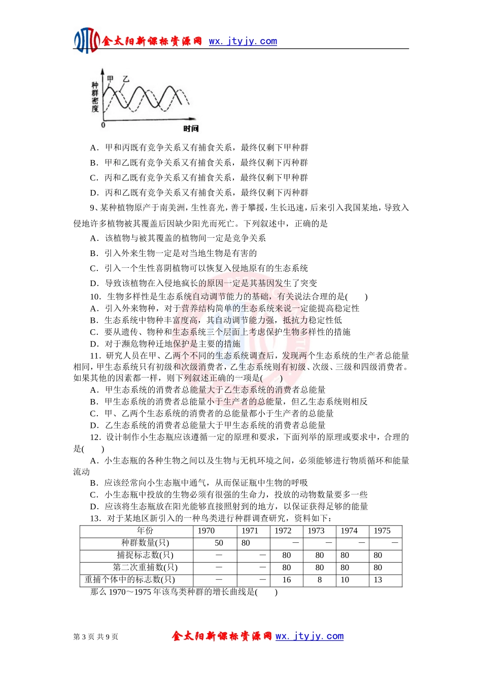 生物二轮复习专题十二生态系统及环境保护专题测评_第3页