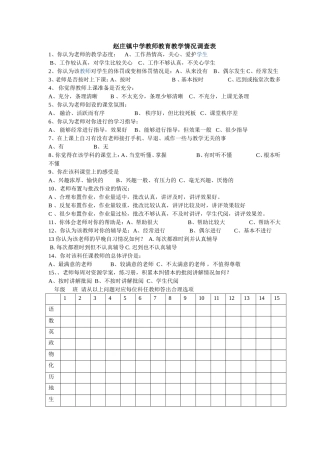 赵庄镇中学教师教育教学情况调查表