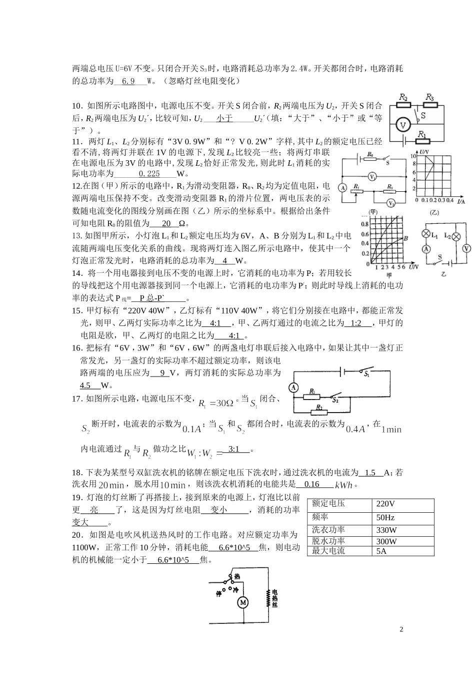 电功率经典练习题(附答案)_第2页