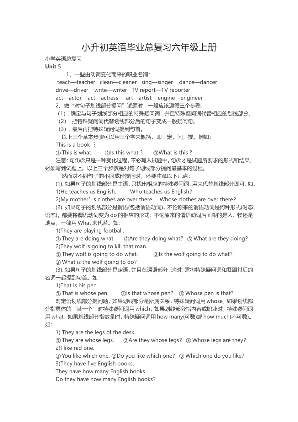 六年级英语上册第五单元知识要点_第1页
