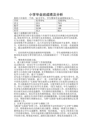 小学毕业班成绩及分析