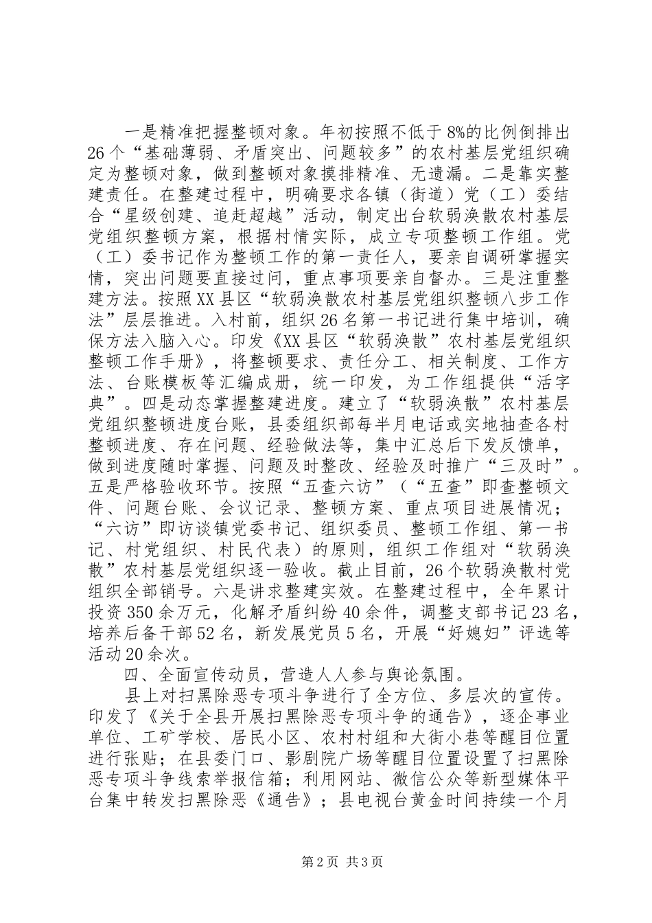 XX年扫黑除恶专项斗争工作总结_第2页