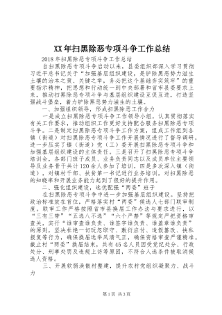 XX年扫黑除恶专项斗争工作总结