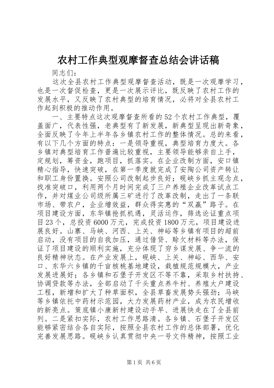 农村工作典型观摩督查总结会讲话稿_1_第1页