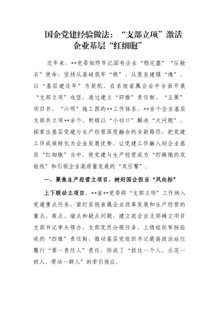 国企党建经验做法：“支部立项”激活企业基层“红细胞”